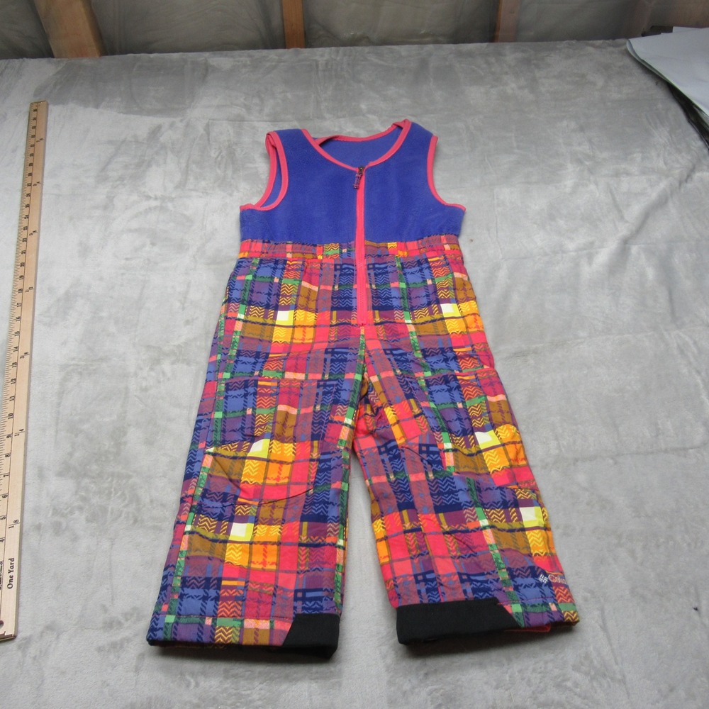 Columbia Snow Bib Toddler 3T Pink Plaid Insulated Winter Ski Full Zip Overalls